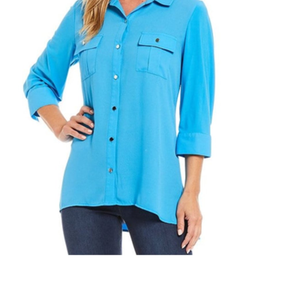 Investments ~ Beautiful Blue Button Down Blouse
